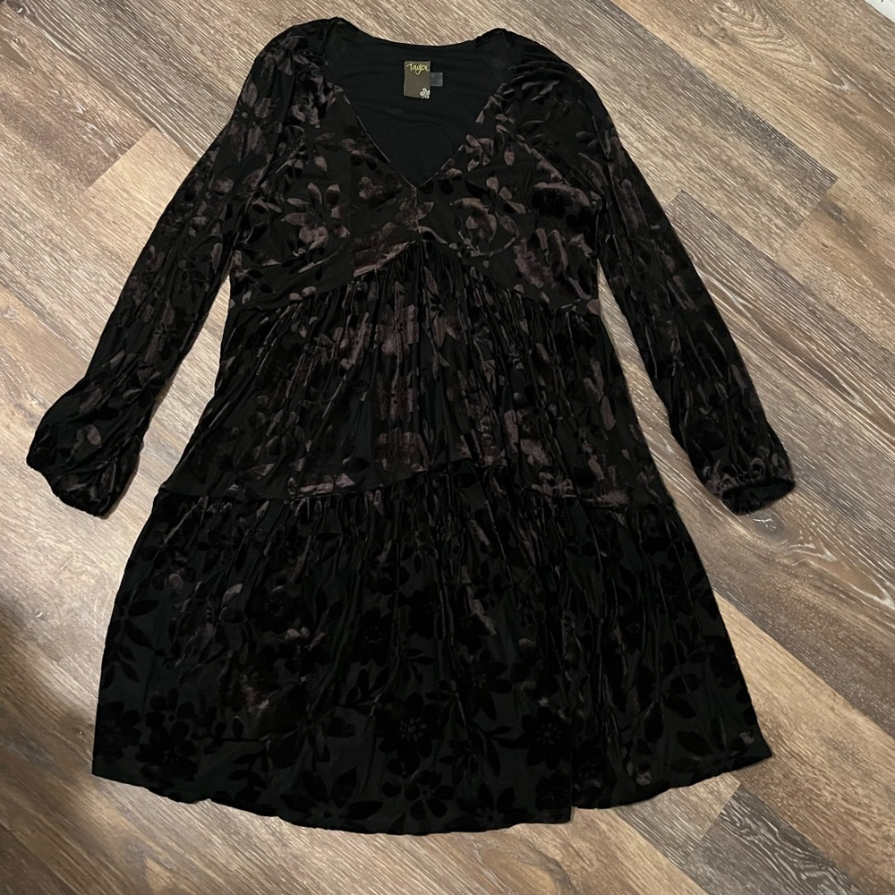 Taylor Brown Velvet Flower Dress